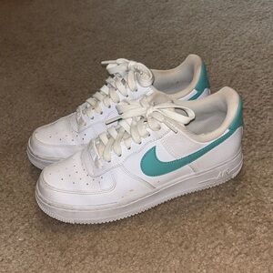 Nike Air Force 1 White and Teal Sneakers